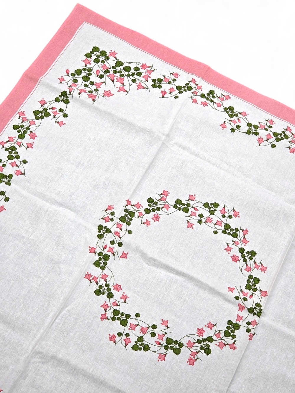 Frösö Handtryck Swedish Vintage "Camilla" Cotton Tablecloth 31x31 Pink Floral - Picture 4 of 11